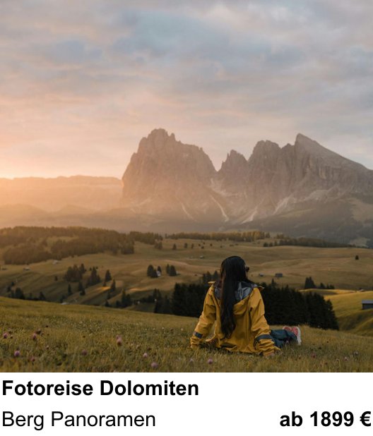 Intensiver Foto-Workshop über Fotoreise Dolomiten: Berg Panoramen